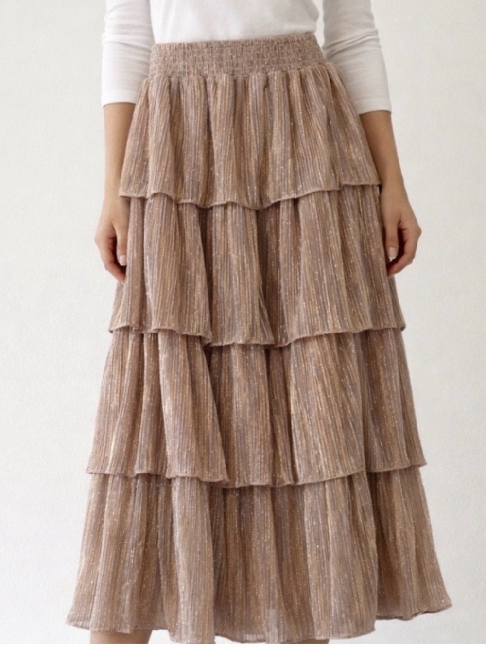 Rose Gold Tiered Maxi Skirt